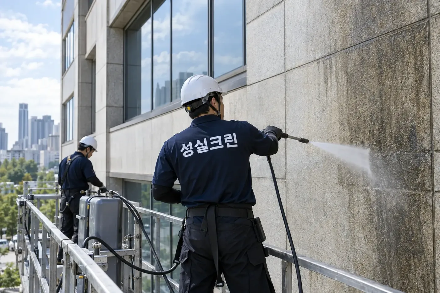 성실크린 부산 건물외벽청소 현장
