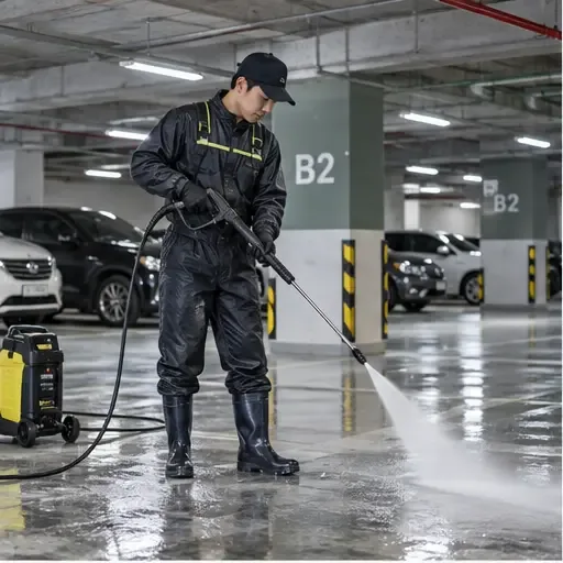 동작구 주차장청소 주차면과 통행로의 묵은 오염을 장비로 제거